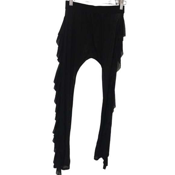 Kandyshop black sheer mesh swim cover up ruffle side leggings - Picture 1 of 10